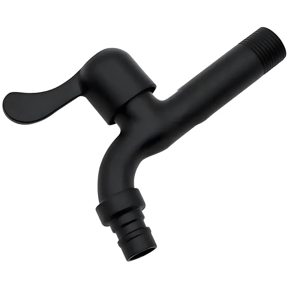 Black Long Bibcock wash Basin Faucet Bathroom Single Cold tap Vintage Finish wall tap Mount with Flange Garden Kitchen Outdoor - 16cm bib Cock