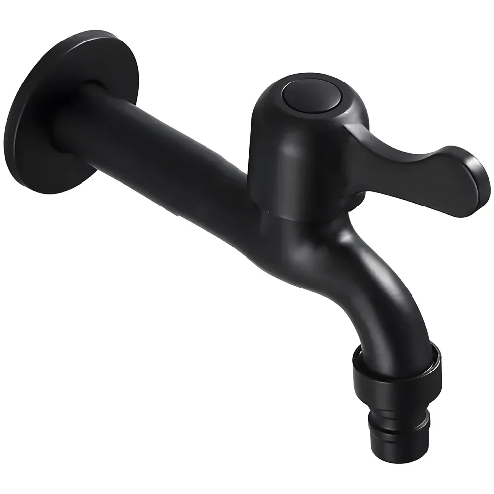 Black Long Bibcock wash Basin Faucet Bathroom Single Cold tap Vintage Finish wall tap Mount with Flange Garden Kitchen Outdoor - 16cm bib Cock