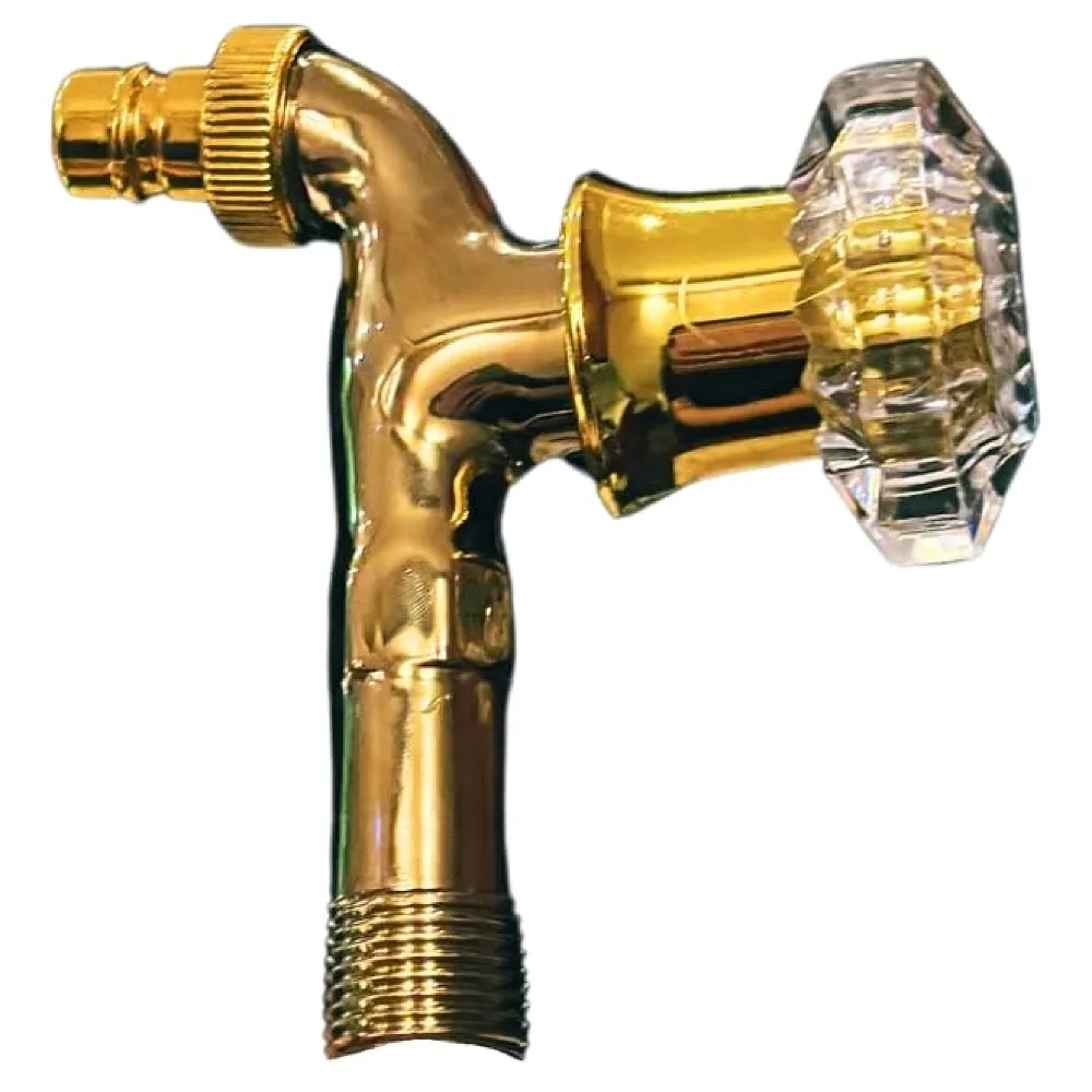 Gold Crystal Bibcock wash Basin Faucet Bathroom Single Cold tap Vintage Finish wall tap Mount with Flange Garden Kitchen Outdoor - 11.4 Cm bib Cock Premium