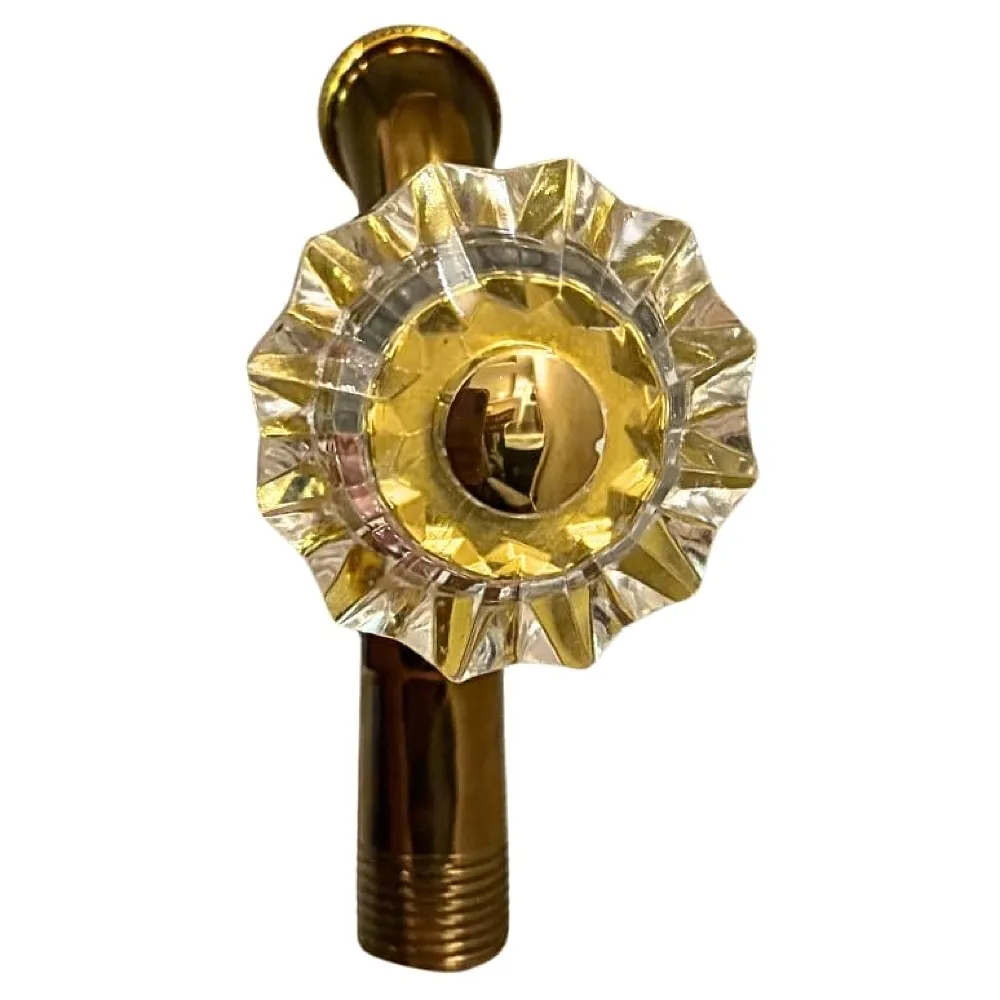 Gold Crystal Bibcock wash Basin Faucet Bathroom Single Cold tap Vintage Finish wall tap Mount with Flange Garden Kitchen Outdoor - 11.4 Cm bib Cock Premium