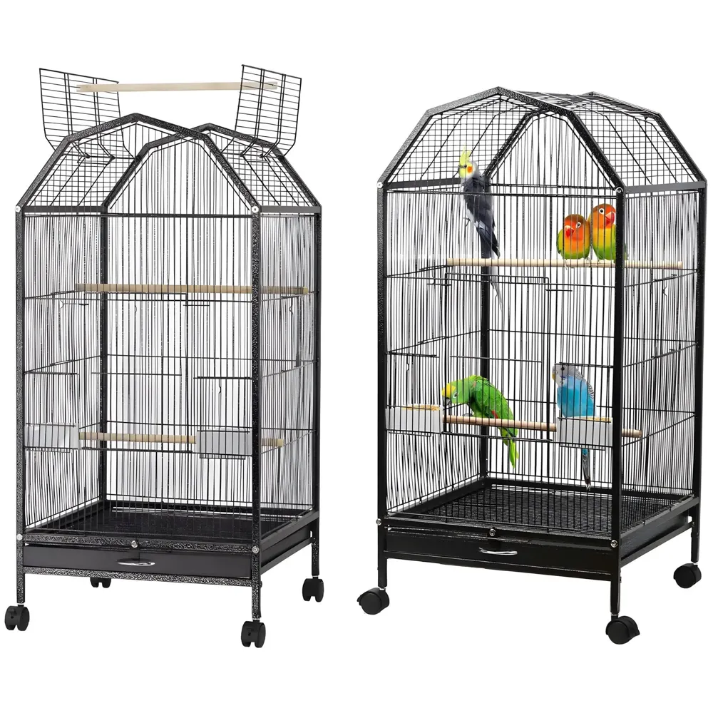 34 inch Sturdy Large Bird Cage for Parakeets, Cockatiels, Parrot, Sun Conure, Green-Cheeked Parakeet, Lovebird, Canary, Finch Lovebird, Pigeons, Parrots with Rolling Stand (Black,L),Iron