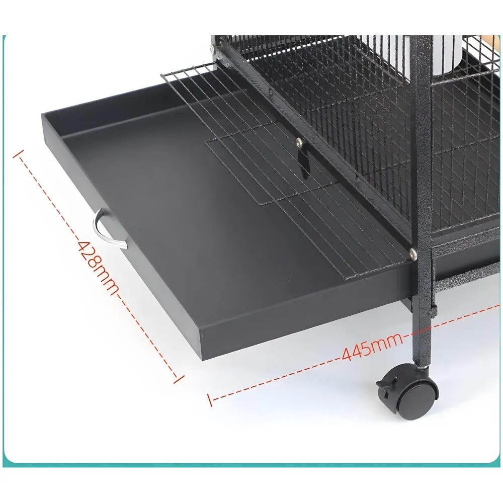 34 inch Sturdy Large Bird Cage for Parakeets, Cockatiels, Parrot, Sun Conure, Green-Cheeked Parakeet, Lovebird, Canary, Finch Lovebird, Pigeons, Parrots with Rolling Stand (Black,L),Iron