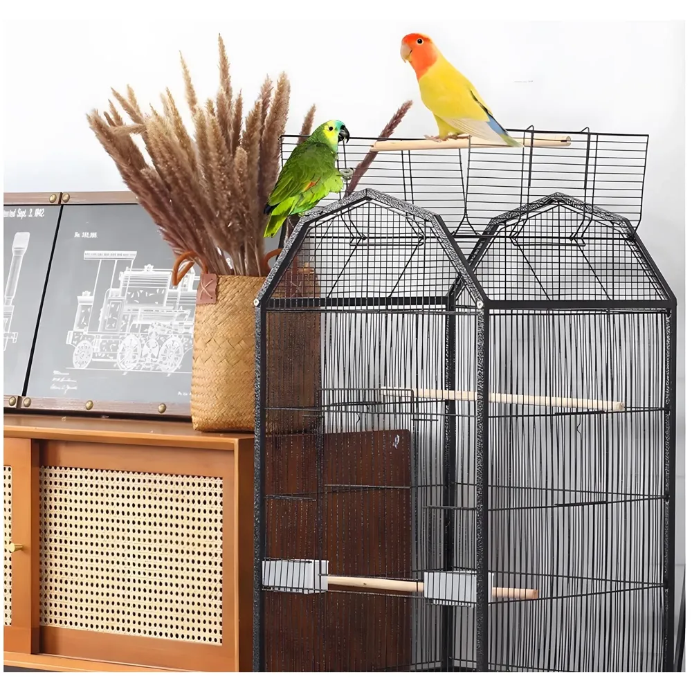 34 inch Sturdy Large Bird Cage for Parakeets, Cockatiels, Parrot, Sun Conure, Green-Cheeked Parakeet, Lovebird, Canary, Finch Lovebird, Pigeons, Parrots with Rolling Stand (Black,L),Iron