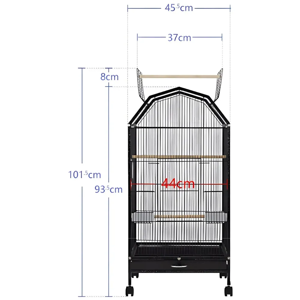 34 inch Sturdy Large Bird Cage for Parakeets, Cockatiels, Parrot, Sun Conure, Green-Cheeked Parakeet, Lovebird, Canary, Finch Lovebird, Pigeons, Parrots with Rolling Stand (Black,L),Iron