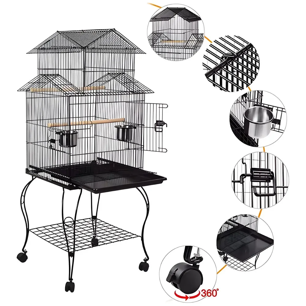 55 inch Metal Large Bird Cage for Parakeets Cockatiels Parrot Sun Conure Green-Cheeked Parakeet Lovebird Canary Finch Lovebird Pigeons Parrot with Rolling Stand.