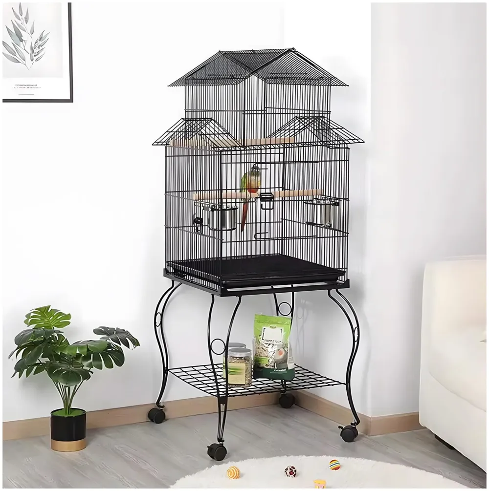 55 inch Metal Large Bird Cage for Parakeets Cockatiels Parrot Sun Conure Green-Cheeked Parakeet Lovebird Canary Finch Lovebird Pigeons Parrot with Rolling Stand.