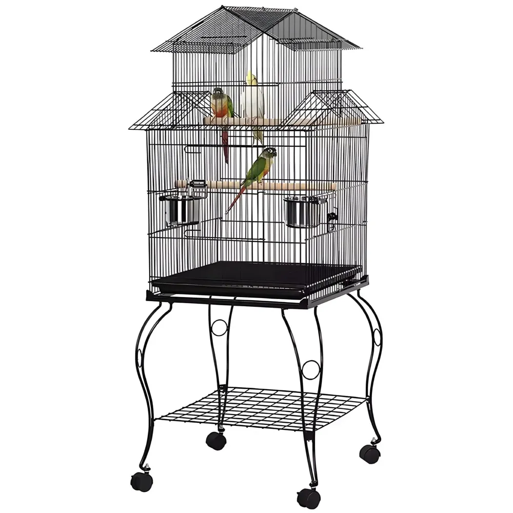 55 inch Metal Large Bird Cage for Parakeets Cockatiels Parrot Sun Conure Green-Cheeked Parakeet Lovebird Canary Finch Lovebird Pigeons Parrot with Rolling Stand.