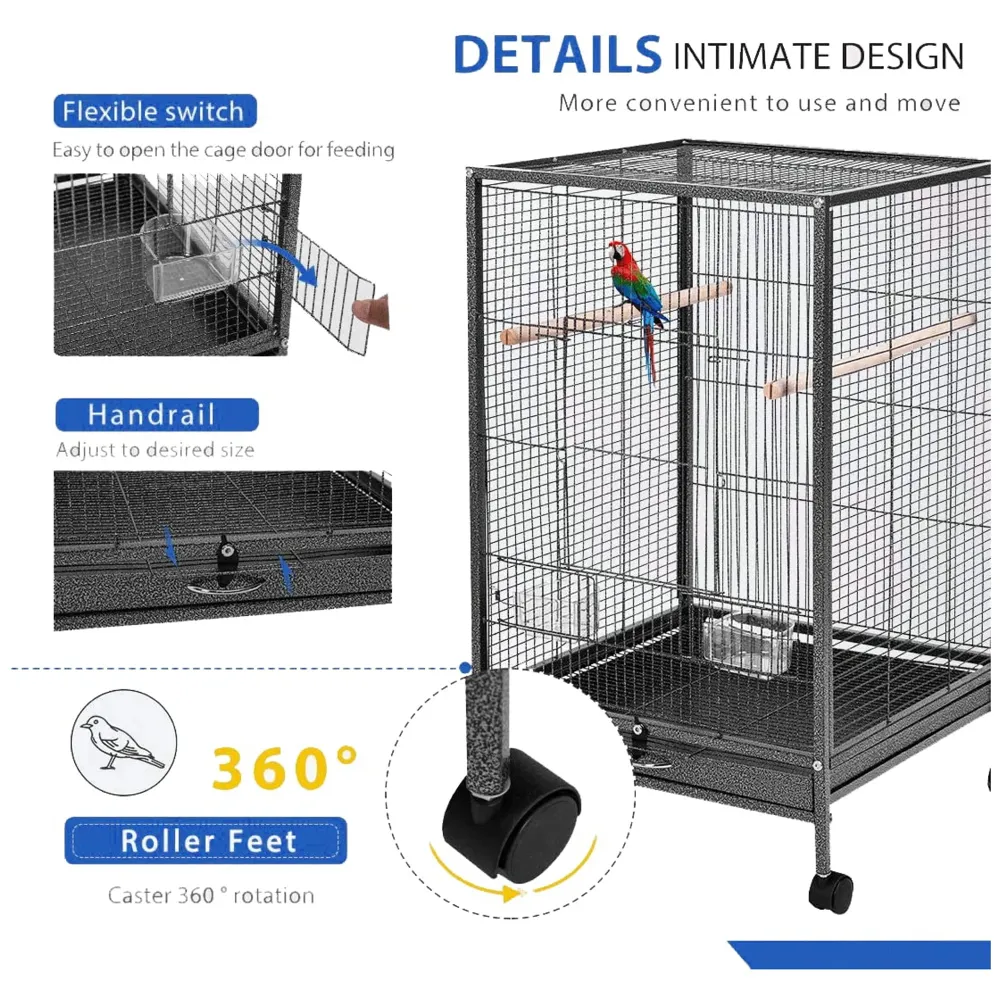 30 inch Sturdy Large Bird Cage with Cover for Parakeets Cockatiels Parrot Sun Conure Green-Cheeked Parakeet Lovebird Canary Finch Lovebird Pigeons Parrot with Rolling Stand (Black, Large)