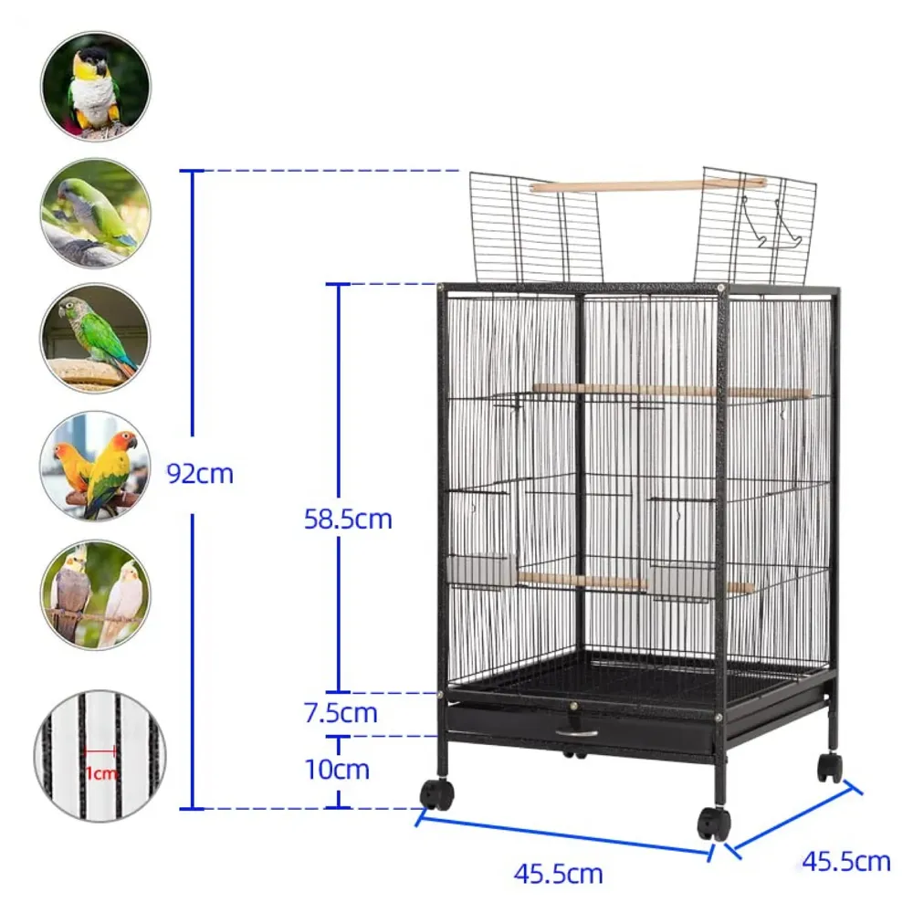 30 inch Sturdy Large Bird Cage with Cover for Parakeets Cockatiels Parrot Sun Conure Green-Cheeked Parakeet Lovebird Canary Finch Lovebird Pigeons Parrot with Rolling Stand (Black, Large)