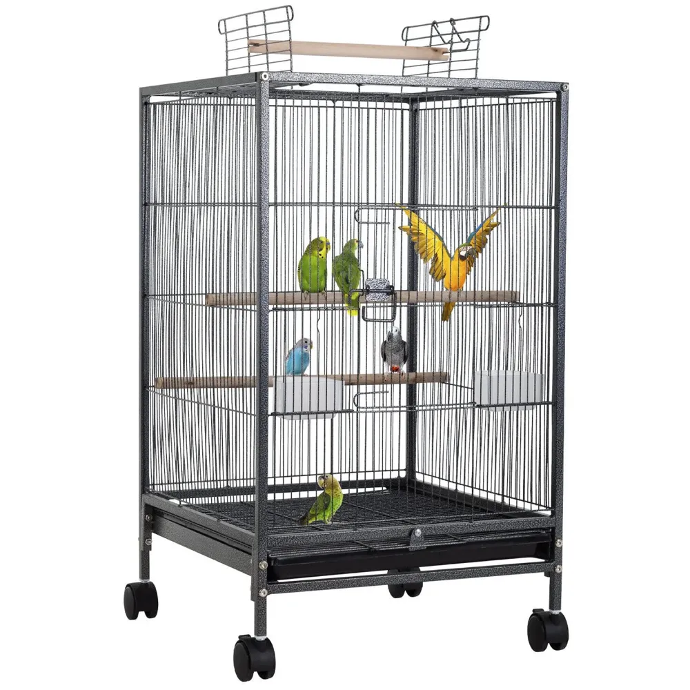 30 inch Sturdy Large Bird metal Cage for Parakeets Cockatiels Parrot Sun Conure Green-Cheeked Parakeet Lovebird Canary Finch Lovebird Pigeons Parrot with Rolling Stand (Black, Large)