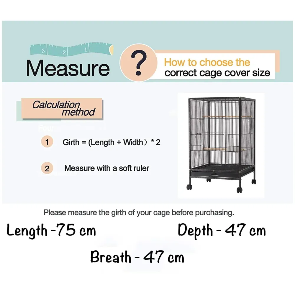 75 x 47 x 47 Cm Large Bird Cage Cover ONLY Black Dual Zippers, Water Resistant UV Resistant