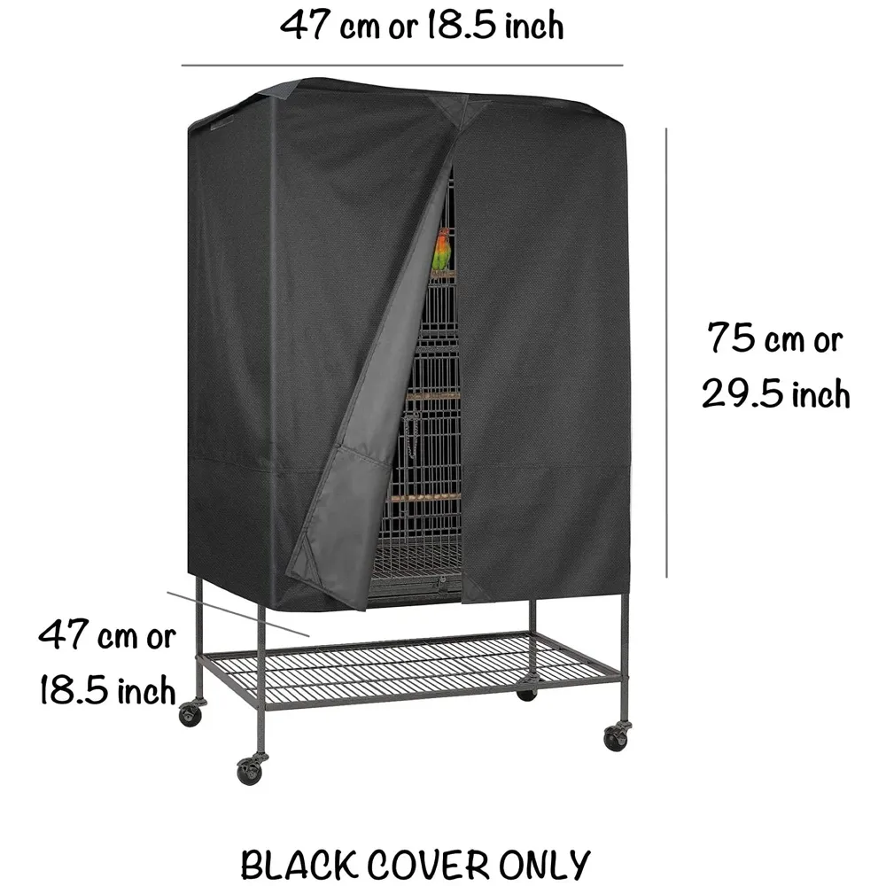 75 x 47 x 47 Cm Large Bird Cage Cover ONLY Black Dual Zippers, Water Resistant UV Resistant