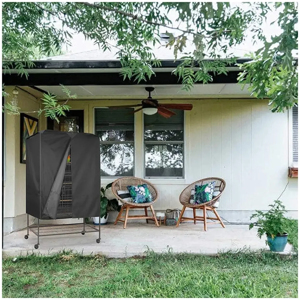 75 x 47 x 47 Cm Large Bird Cage Cover ONLY Black Dual Zippers, Water Resistant UV Resistant