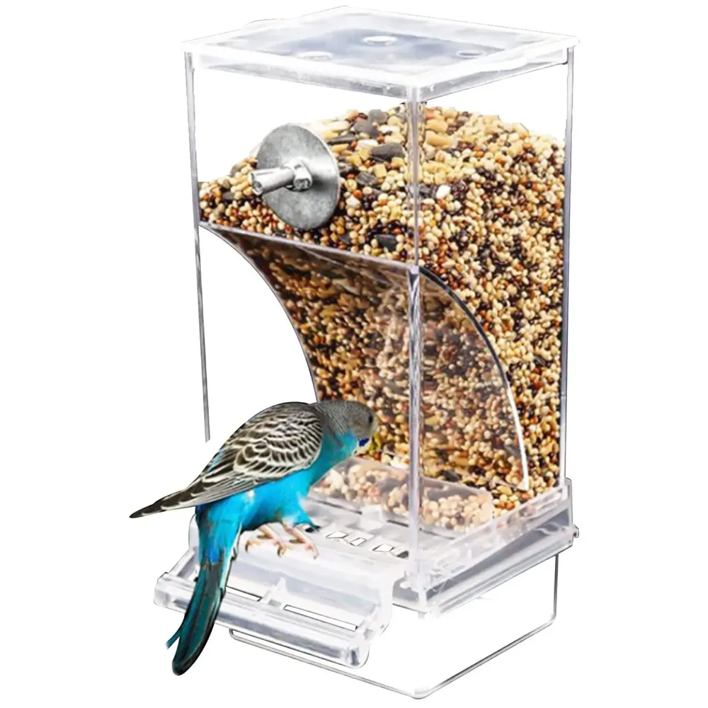 Automatic Bird feeders, Bird Cages, Parrot Seed feeders with perches, and Cages for Small and Medium Lovebirds and Parakeets