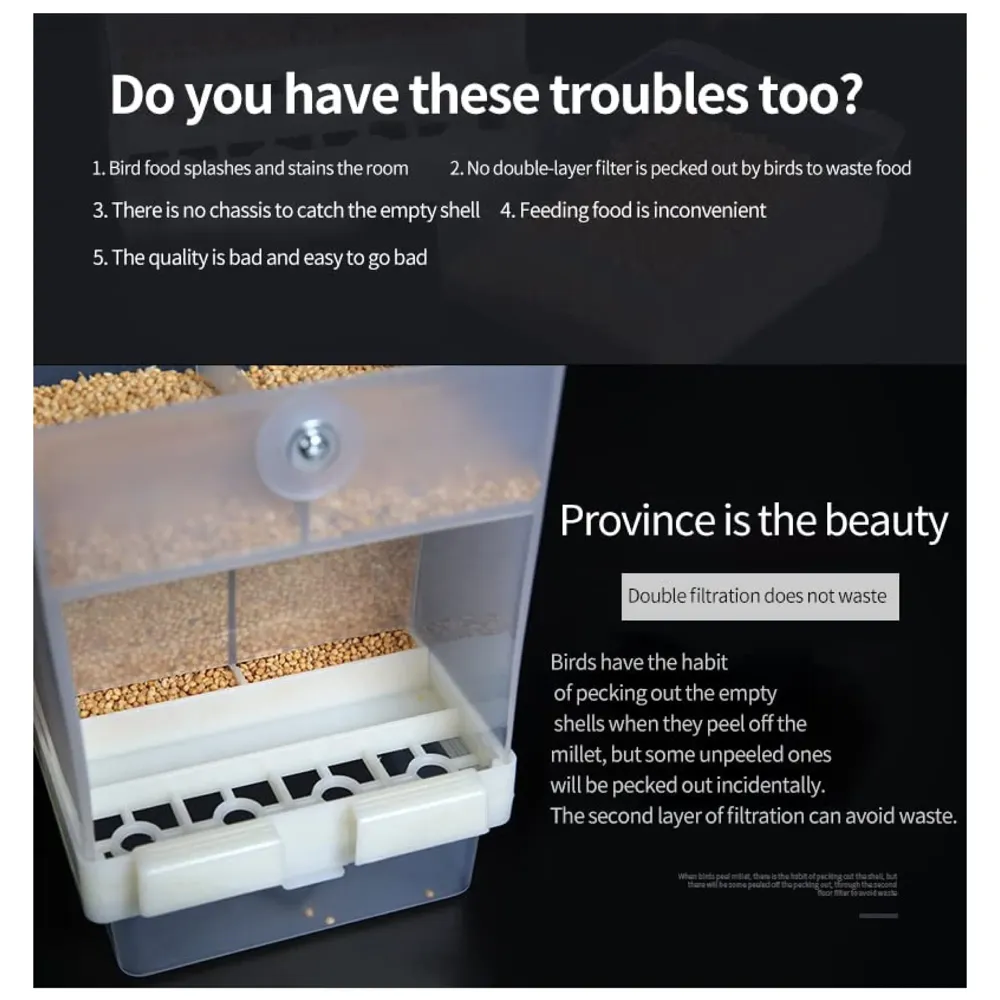 Automatic Bird feeders, Bird Cages, Parrot Seed feeders with perches, and Cages for Small and Medium Lovebirds and Parakeets