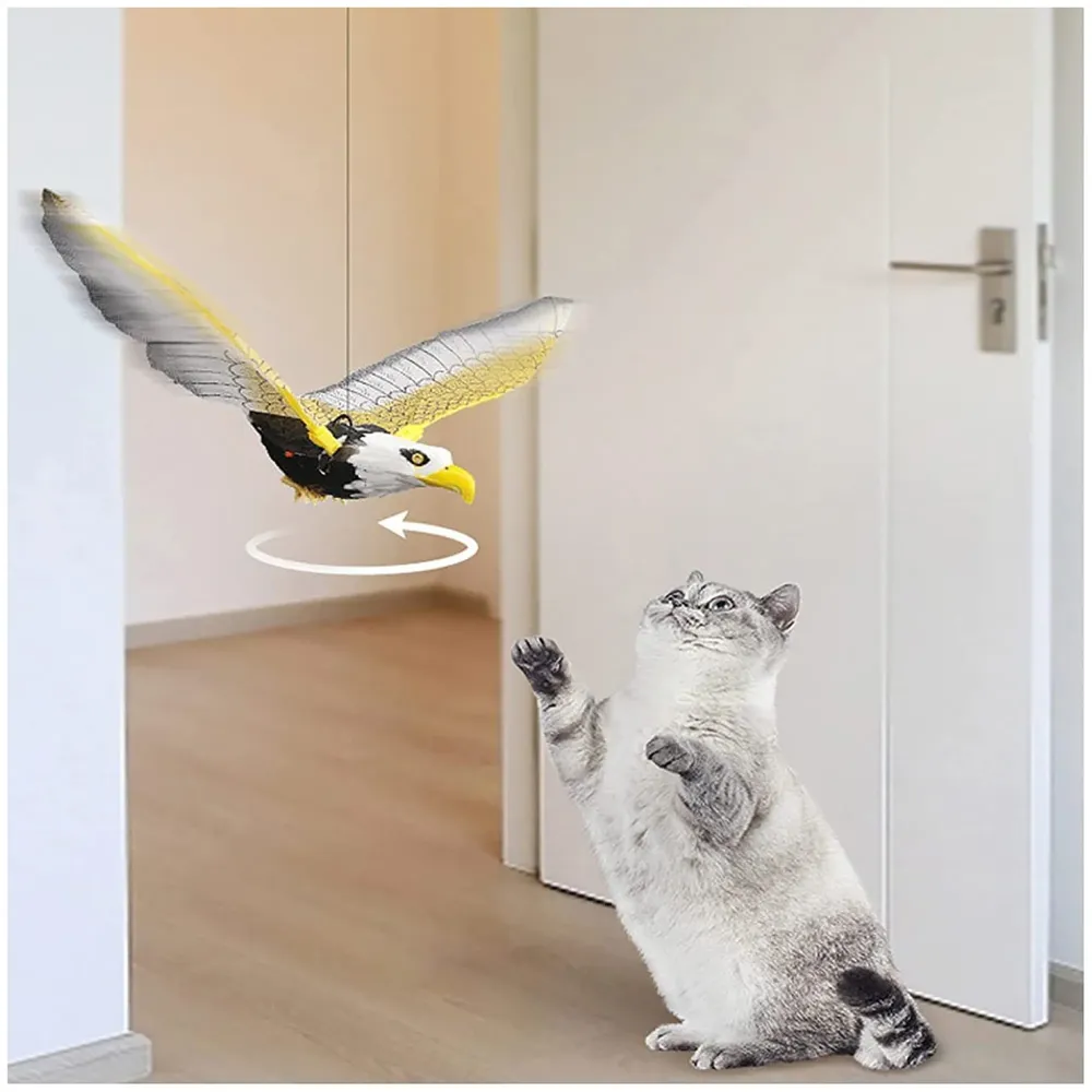 Automatic Flying Eagle Bird Cat Toy with Light and Sound, Bird Interactive Cat Toy, Interactive Electric Hanging Flying Bird Pet Toy for Cats Kitten Play Chase Exercise Eagle