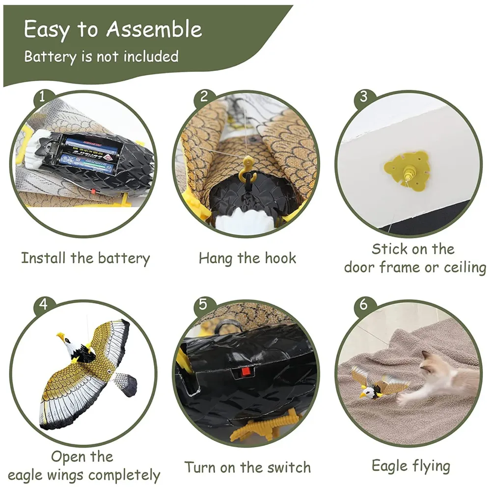 Automatic Flying Eagle Bird Cat Toy with Light and Sound, Bird Interactive Cat Toy, Interactive Electric Hanging Flying Bird Pet Toy for Cats Kitten Play Chase Exercise Eagle