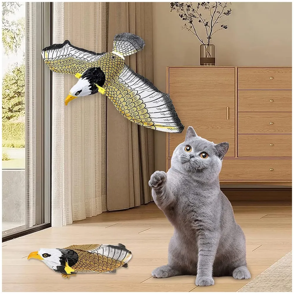 Automatic Flying Eagle Bird Cat Toy with Light and Sound, Bird Interactive Cat Toy, Interactive Electric Hanging Flying Bird Pet Toy for Cats Kitten Play Chase Exercise Eagle