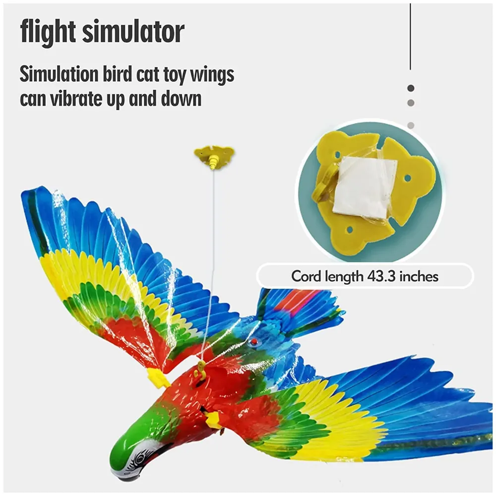 Parrot Flying Bird Cat Toy with Lights and Sound, Simulation Bird Interactive Cat Toy for Indoor Cats, Interactive Electric Hanging Flying Bird Pet Toy for Cats Kitten Play Chase Exercise
