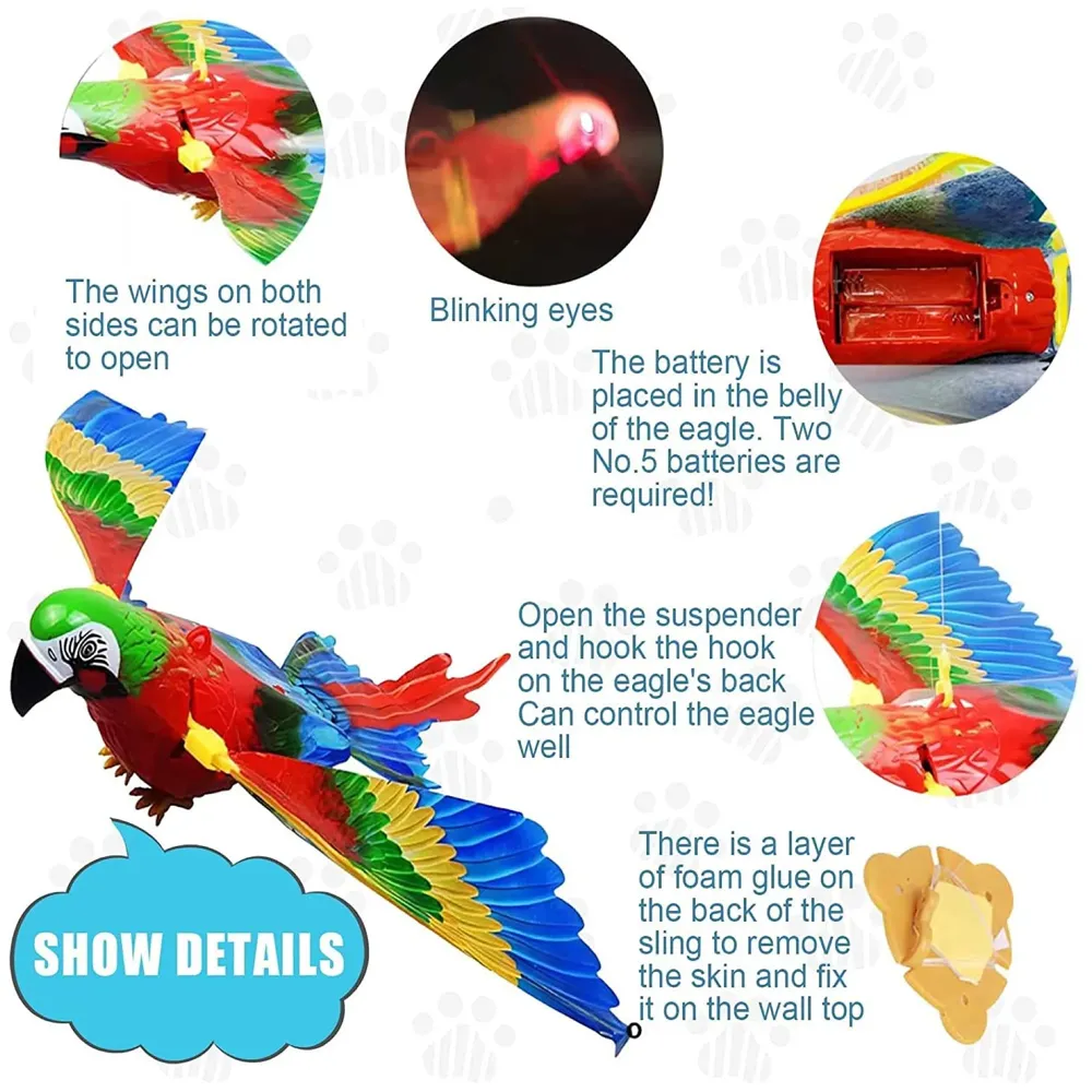 Parrot Flying Bird Cat Toy with Lights and Sound, Simulation Bird Interactive Cat Toy for Indoor Cats, Interactive Electric Hanging Flying Bird Pet Toy for Cats Kitten Play Chase Exercise