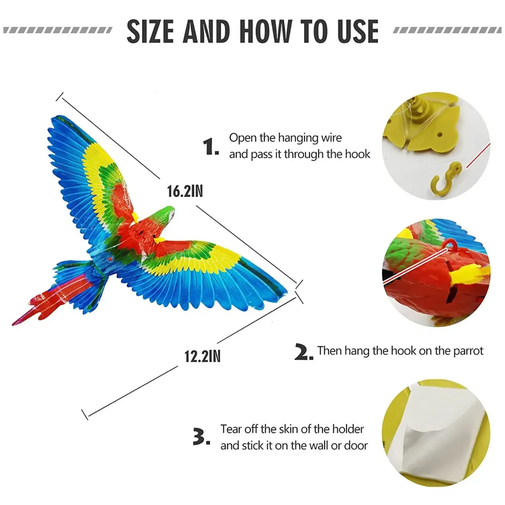 Parrot Flying Bird Cat Toy with Lights and Sound, Simulation Bird Interactive Cat Toy for Indoor Cats, Interactive Electric Hanging Flying Bird Pet Toy for Cats Kitten Play Chase Exercise