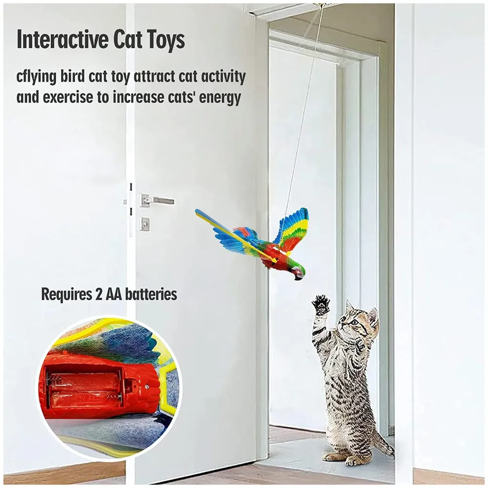 Parrot Flying Bird Cat Toy with Lights and Sound, Simulation Bird Interactive Cat Toy for Indoor Cats, Interactive Electric Hanging Flying Bird Pet Toy for Cats Kitten Play Chase Exercise