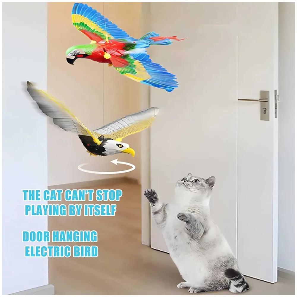 Parrot Flying Bird Cat Toy with Lights and Sound, Simulation Bird Interactive Cat Toy for Indoor Cats, Interactive Electric Hanging Flying Bird Pet Toy for Cats Kitten Play Chase Exercise