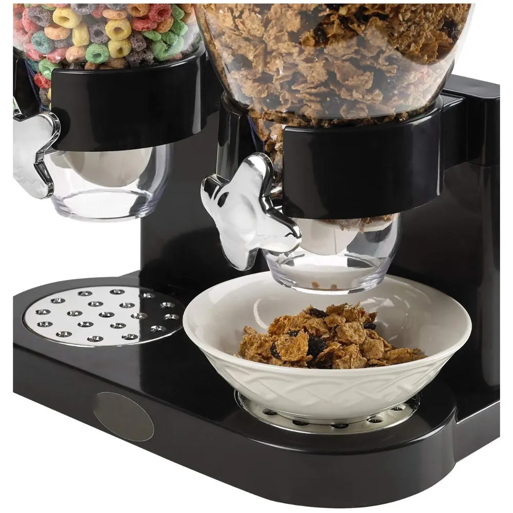 Airtight Double Jar Food Dispenser Kitchen Storage Container for Cornflakes/Cereal/Pulses/Beans/Oatmeal/Candy/Namkeen/Dry Food PVC - 500 gm, 2 Piece, Black - 5