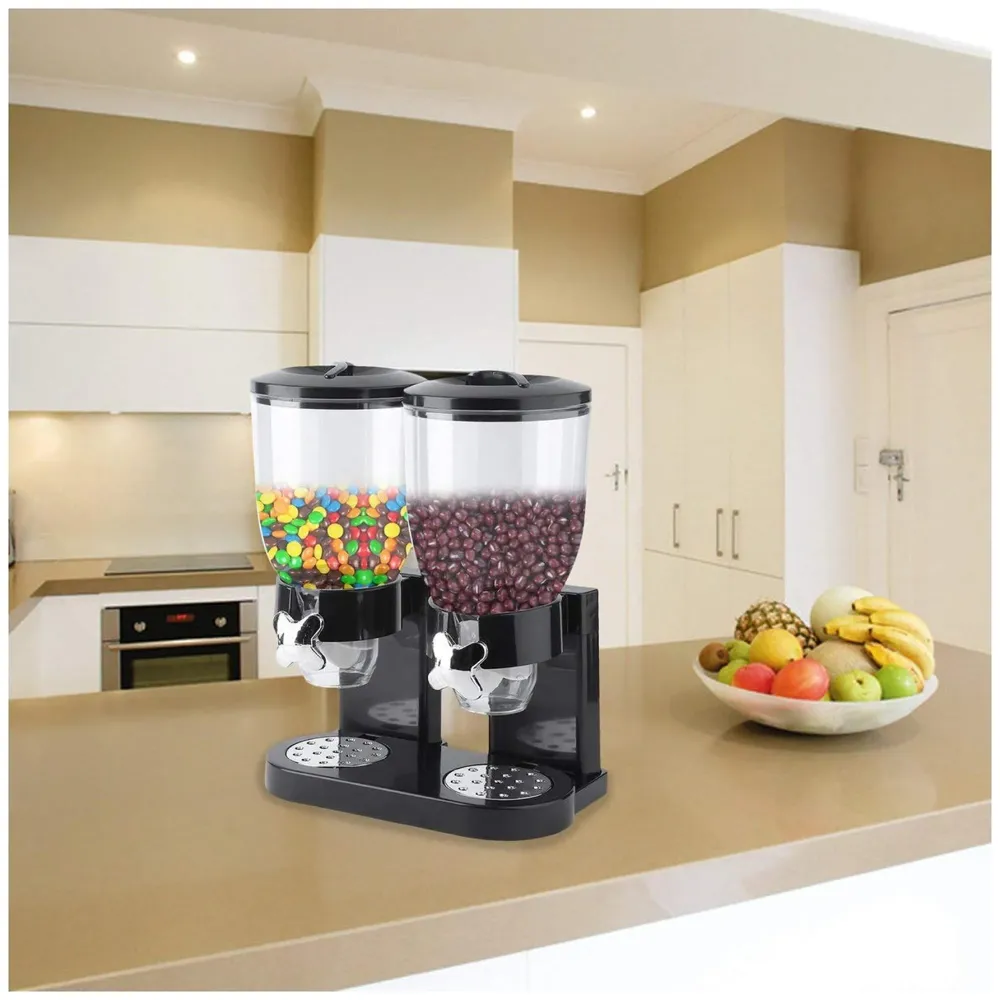 Airtight Double Jar Food Dispenser Kitchen Storage Container for Cornflakes/Cereal/Pulses/Beans/Oatmeal/Candy/Namkeen/Dry Food PVC - 500 gm, 2 Piece, Black - 9