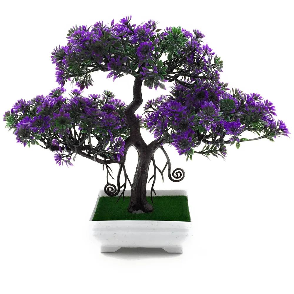Artificial Bonsai Dwarf Tree with Polyvinyl Chloride Pot (Purple)