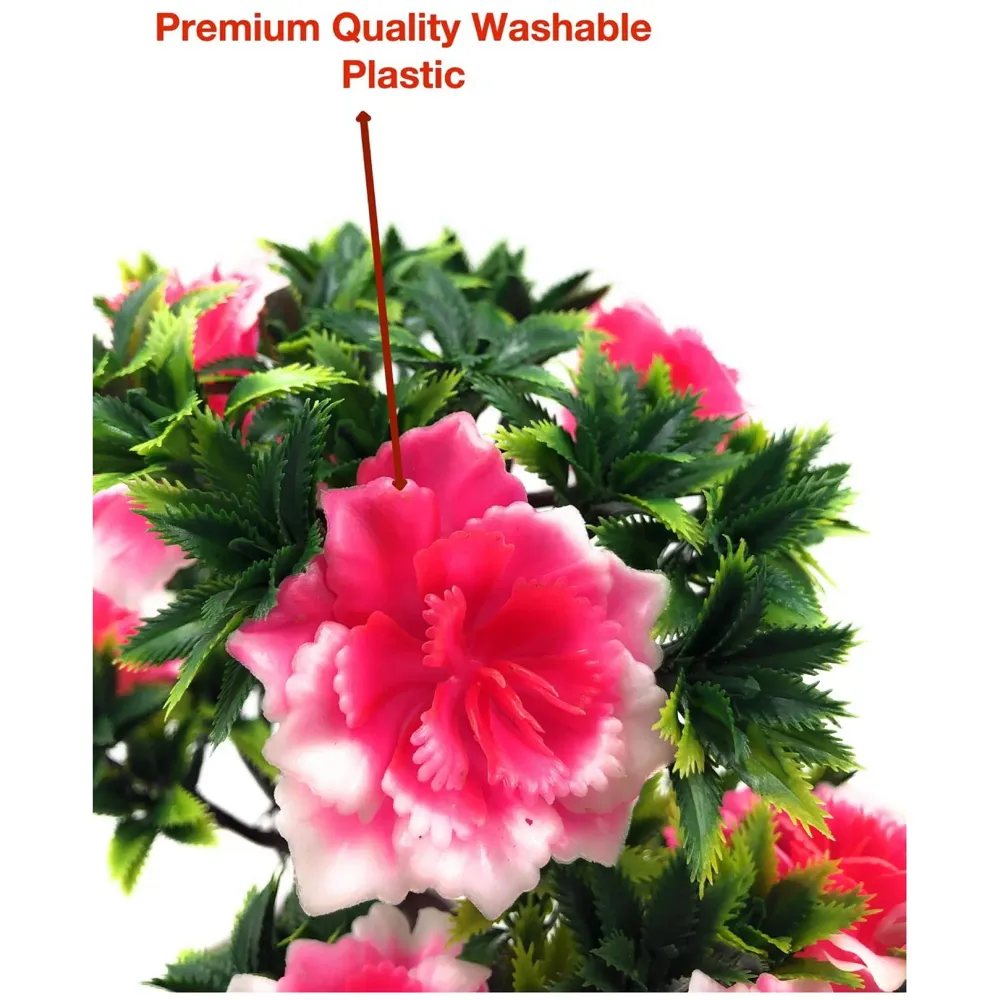 Artificial Dwarf Tree And Grass with PVC Pot (Pink Flower)