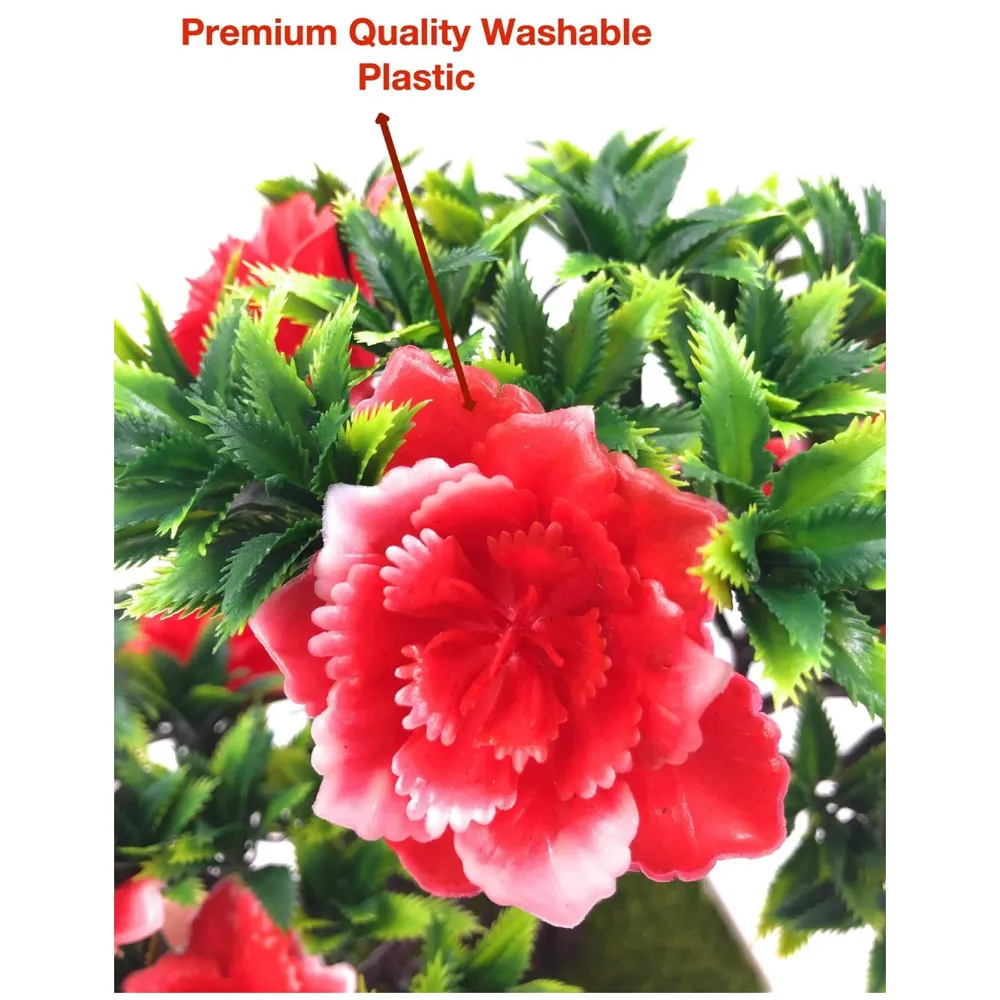 Artificial Dwarf Tree And Grass with PVC Pot (Red Flower)