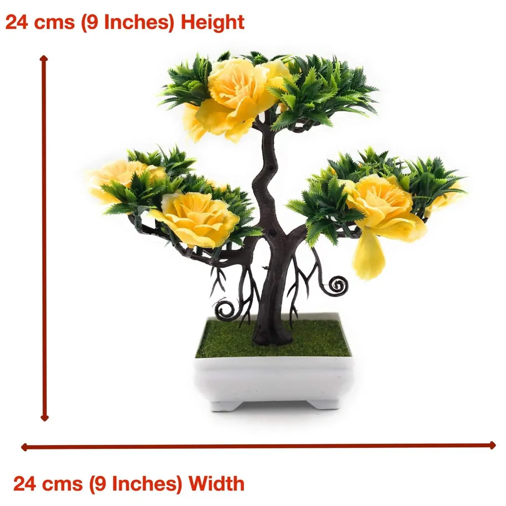 Artificial Dwarf Tree And Grass with PVC Pot (Yellow Flower)