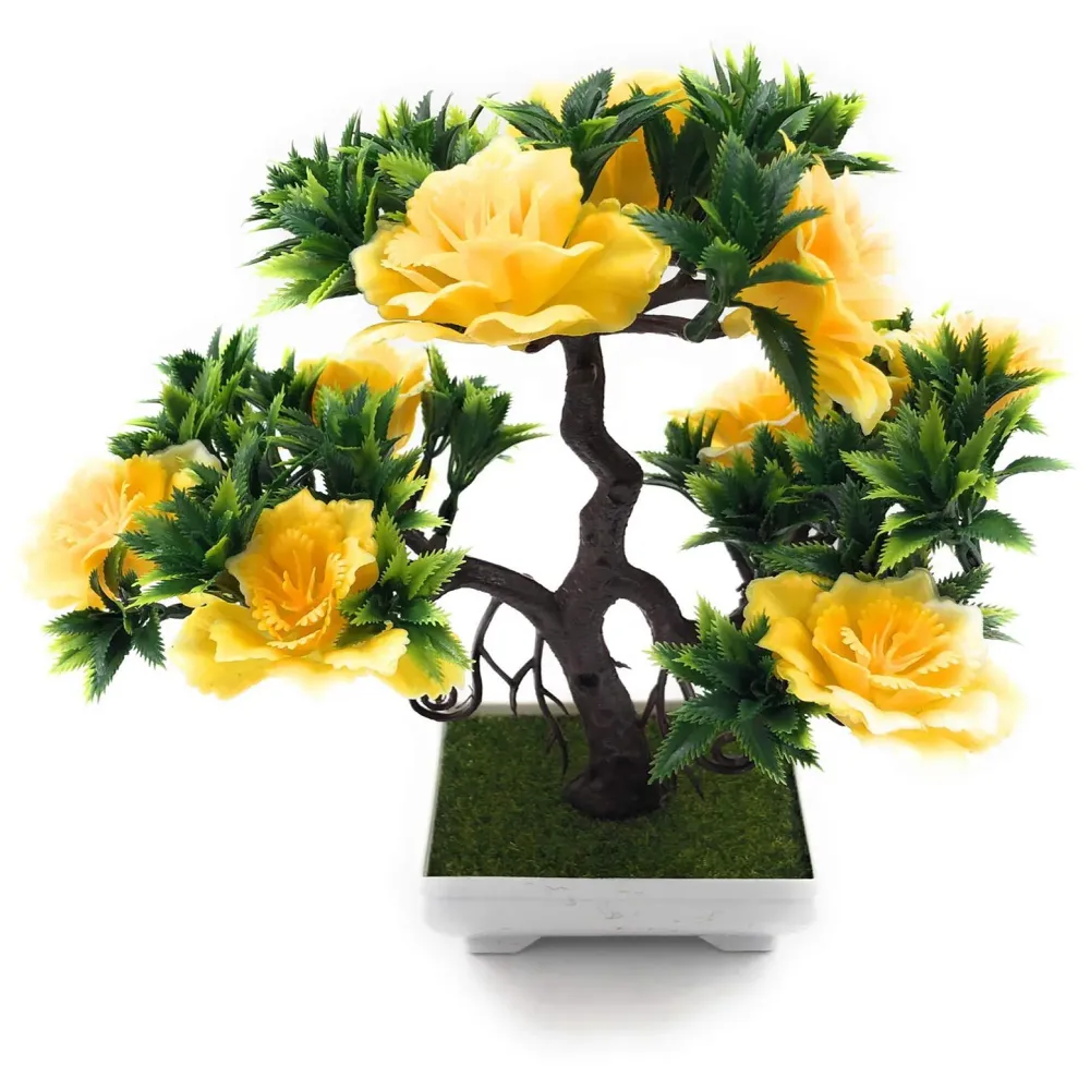 Artificial Dwarf Tree And Grass with PVC Pot (Yellow Flower)