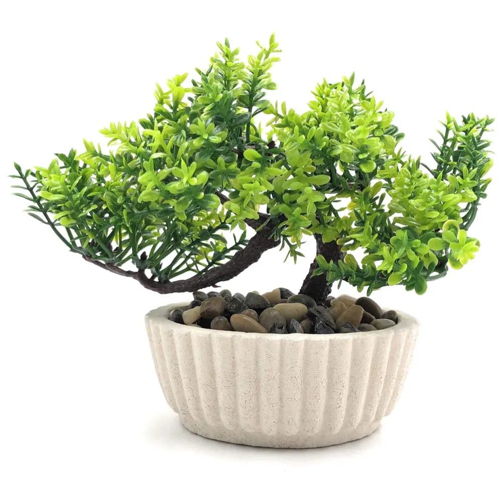 Bonsai Artificial Dwarf Tree ~ Artificial Plants with Pot and Grass Ideal for Home Décor. with Realistic Detailing Size 15 cm x 15 cm (Light Green)