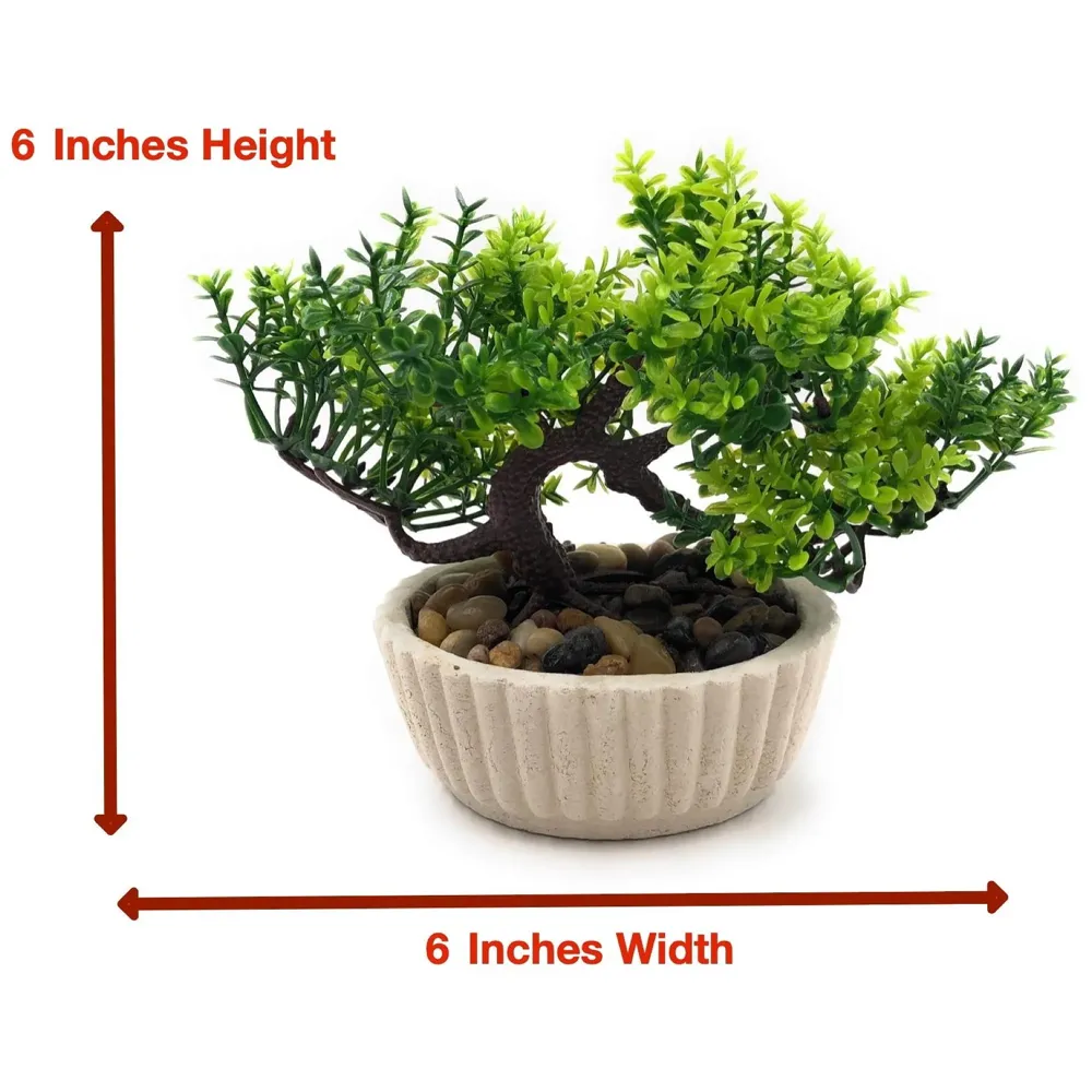 Bonsai Artificial Dwarf Tree ~ Artificial Plants with Pot and Grass Ideal for Home Décor. with Realistic Detailing Size 15 cm x 15 cm (Light Green) - 2