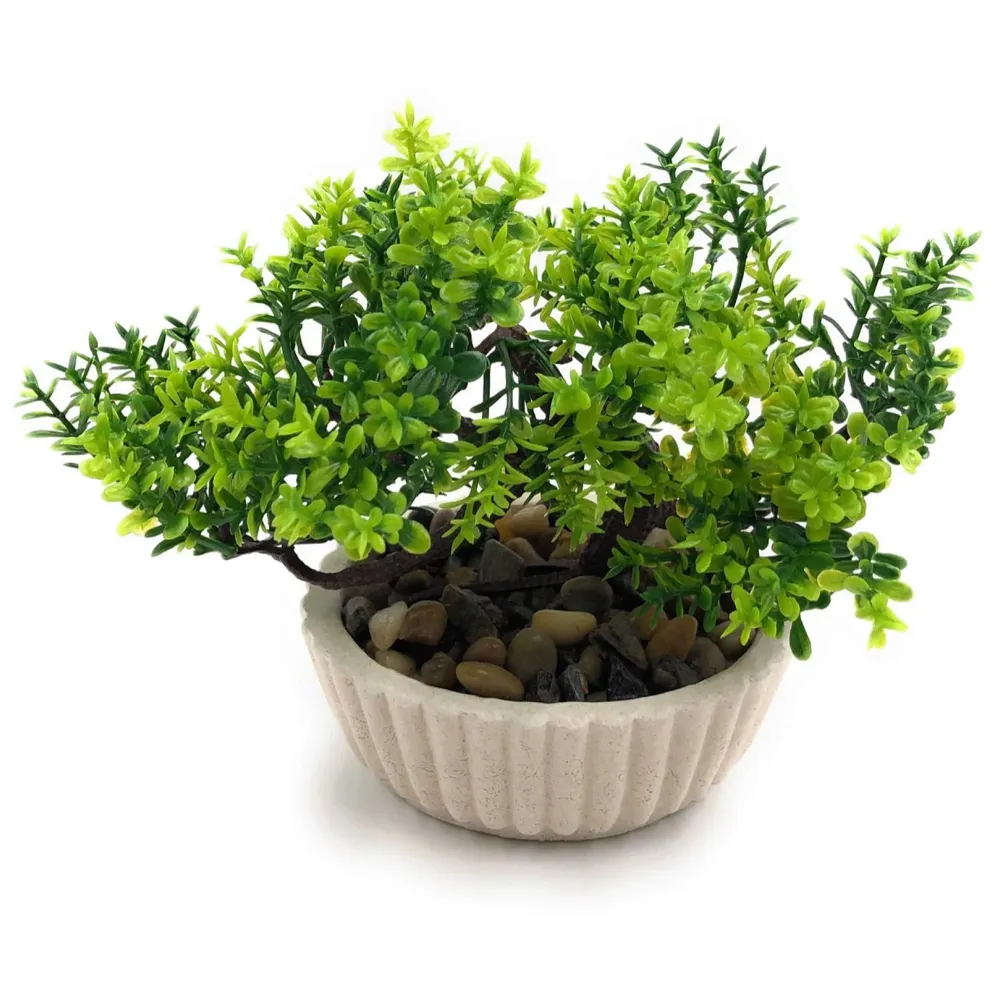 Bonsai Artificial Dwarf Tree ~ Artificial Plants with Pot and Grass Ideal for Home Décor. with Realistic Detailing Size 15 cm x 15 cm (Light Green) - 4