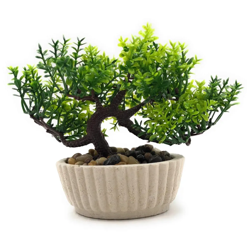 Bonsai Artificial Dwarf Tree ~ Artificial Plants with Pot and Grass Ideal for Home Décor. with Realistic Detailing Size 15 cm x 15 cm (Light Green)