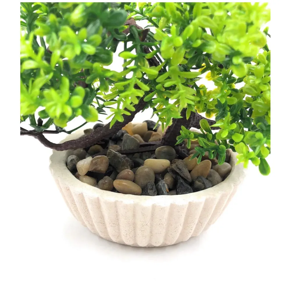 Bonsai Artificial Dwarf Tree ~ Artificial Plants with Pot and Grass Ideal for Home Décor. with Realistic Detailing Size 15 cm x 15 cm (Light Green)