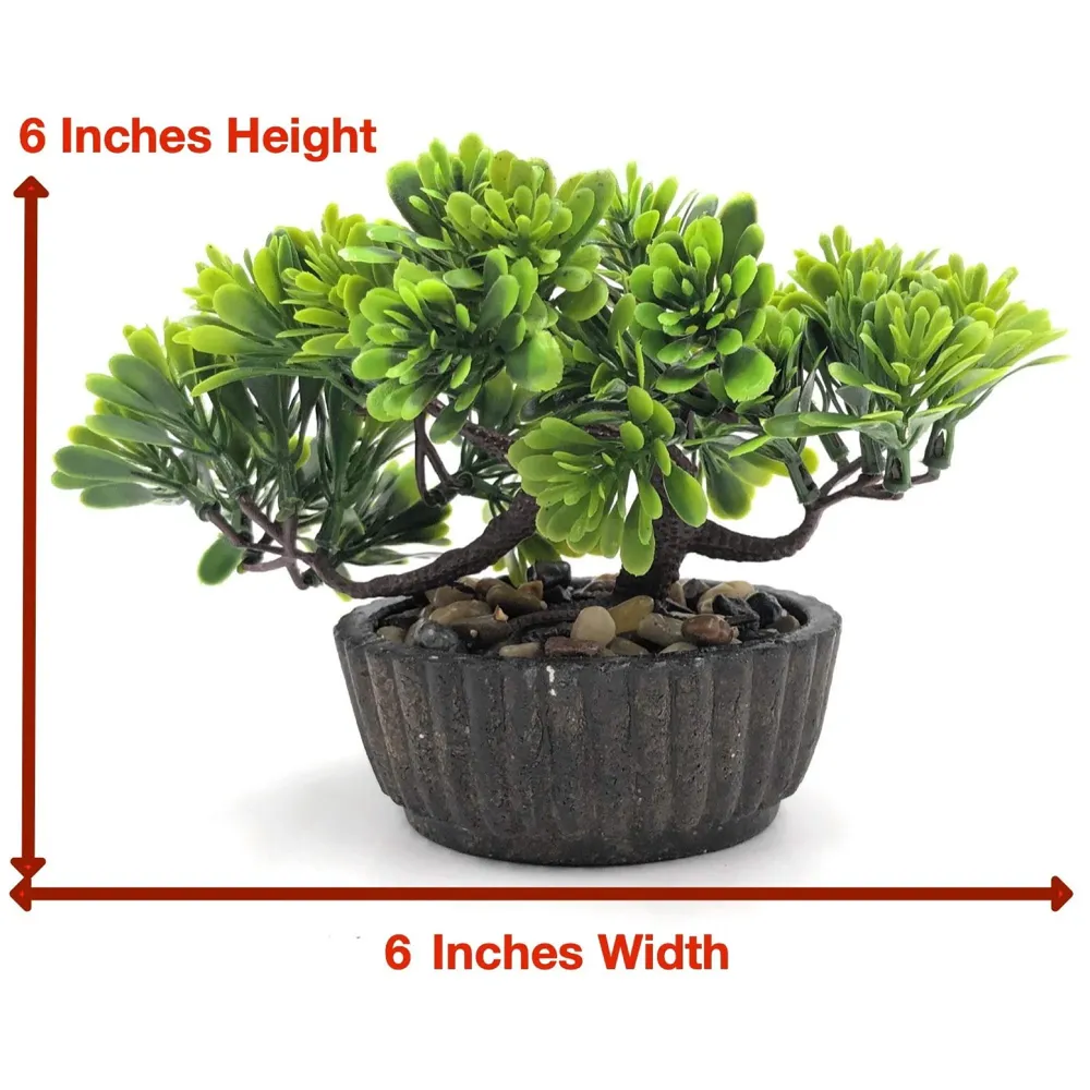 Bonsai Artificial Dwarf Tree ~ Artificial Plants with Pot and Grass Ideal for Home Décor. with Realistic Detailing Size 15 cm x 15 cm (Dark Green) - 2