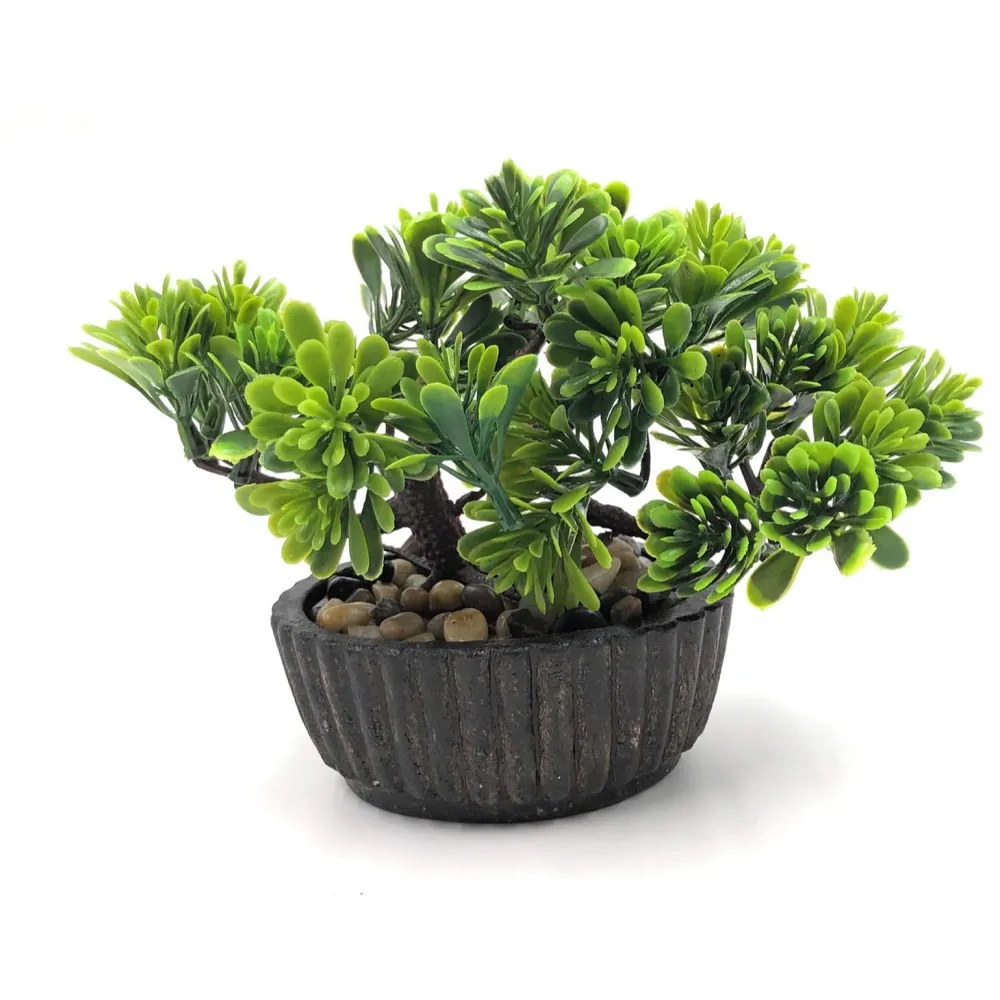 Bonsai Artificial Dwarf Tree ~ Artificial Plants with Pot and Grass Ideal for Home Décor. with Realistic Detailing Size 15 cm x 15 cm (Dark Green) - 3
