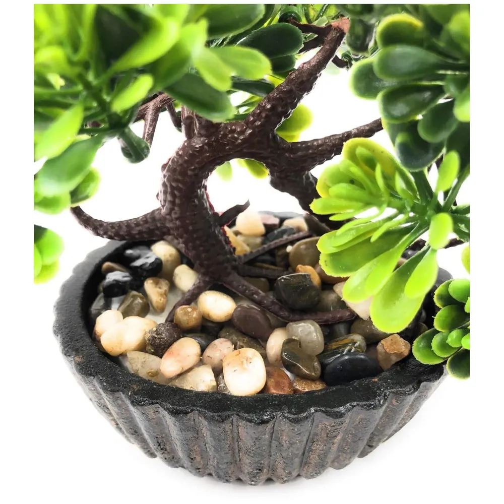 Bonsai Artificial Dwarf Tree ~ Artificial Plants with Pot and Grass Ideal for Home Décor. with Realistic Detailing Size 15 cm x 15 cm (Dark Green) - 4