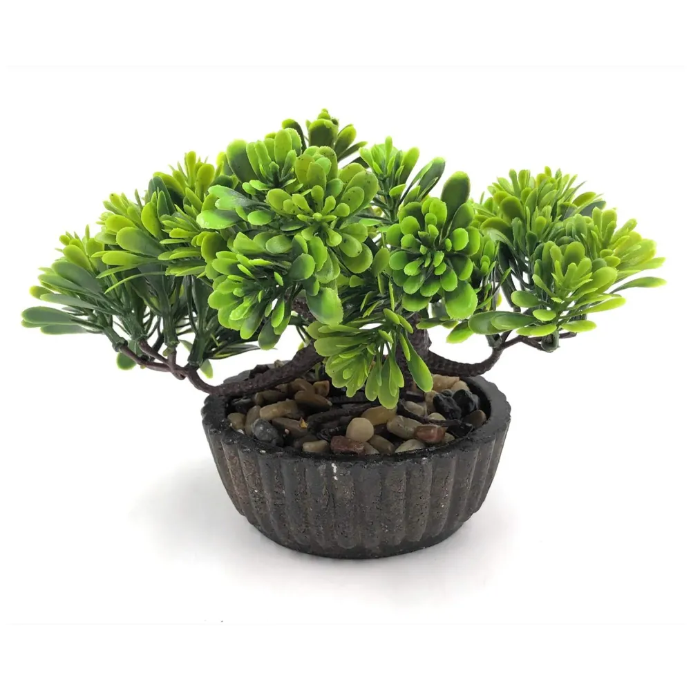 Bonsai Artificial Dwarf Tree ~ Artificial Plants with Pot and Grass Ideal for Home Décor. with Realistic Detailing Size 15 cm x 15 cm (Dark Green)