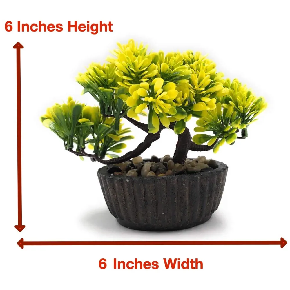 Bonsai Artificial Dwarf Tree ~ Artificial Plants with Pot and Grass Ideal for Home Décor. with Realistic Detailing Size 15 cm x 15 cm (Yellow) - 2