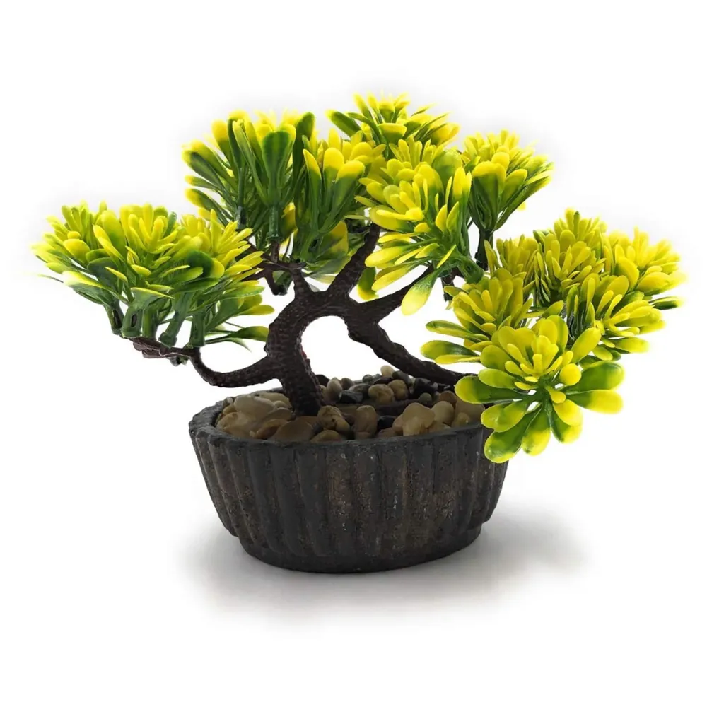 Bonsai Artificial Dwarf Tree ~ Artificial Plants with Pot and Grass Ideal for Home Décor. with Realistic Detailing Size 15 cm x 15 cm (Yellow) - 3