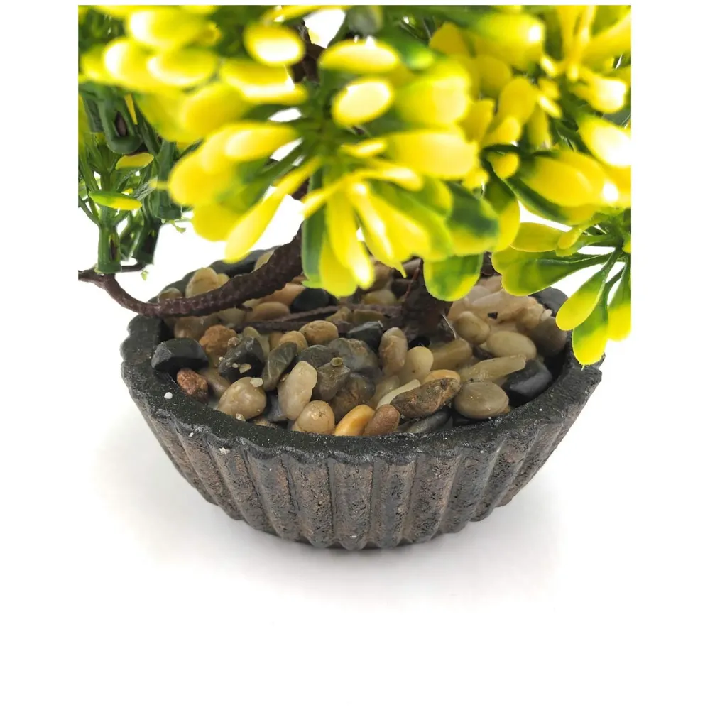 Bonsai Artificial Dwarf Tree ~ Artificial Plants with Pot and Grass Ideal for Home Décor. with Realistic Detailing Size 15 cm x 15 cm (Yellow)