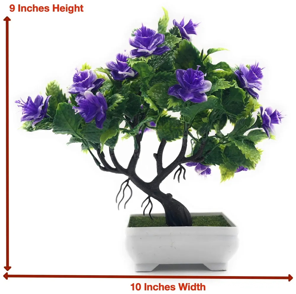 Bonsai Artificial Dwarf Tree ~ Artificial Plants with Pot and Grass Ideal for Home Décor. with Realistic Detailing Size 25 cm x 23 cm (Pot - 11cm x Breath 7cm) (Purple) - 2