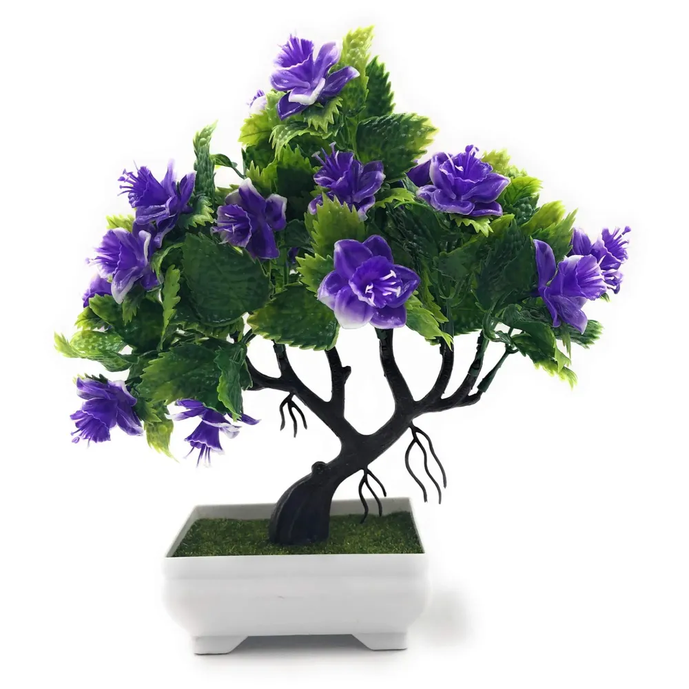 Bonsai Artificial Dwarf Tree ~ Artificial Plants with Pot and Grass Ideal for Home Décor. with Realistic Detailing Size 25 cm x 23 cm (Pot - 11cm x Breath 7cm) (Purple) - 3