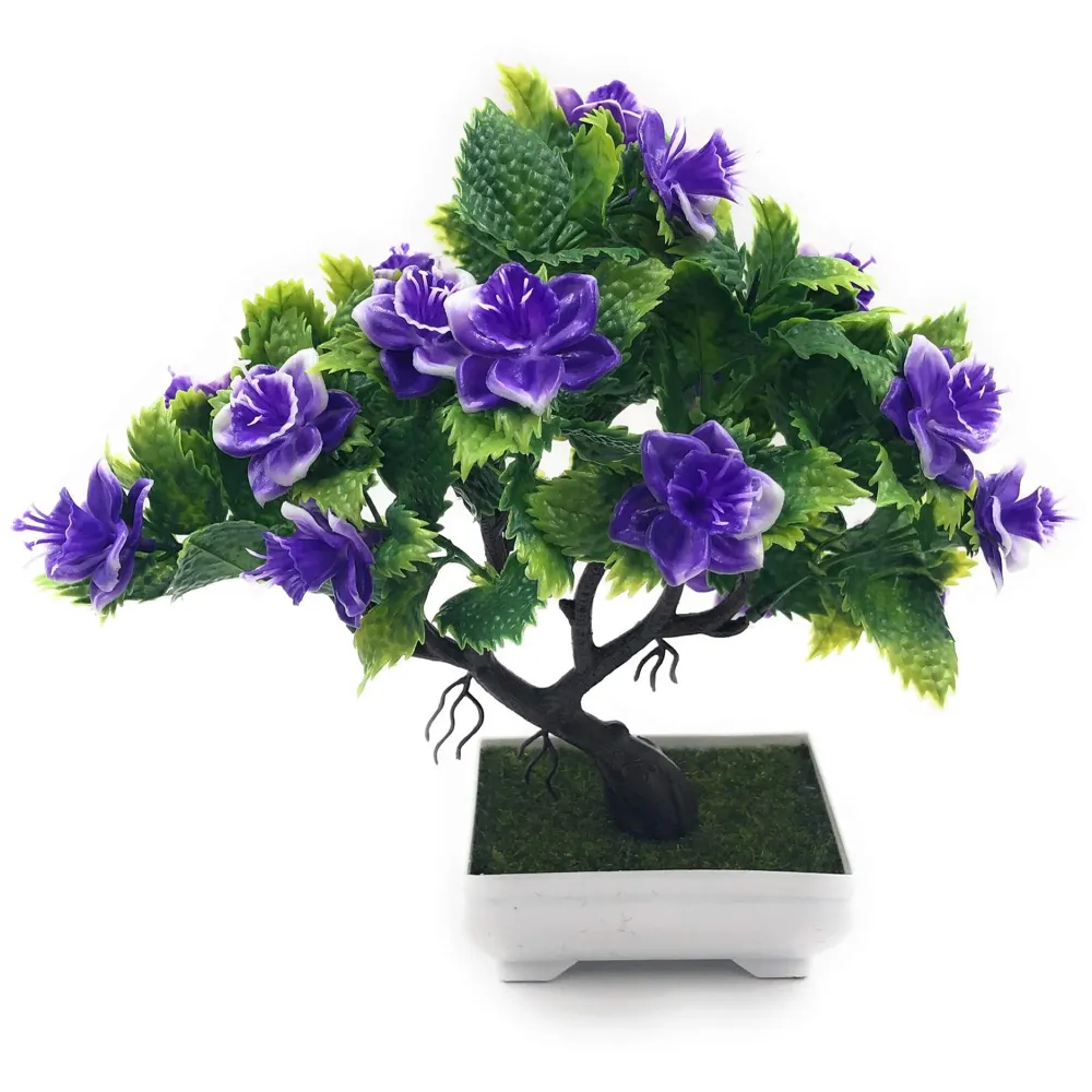 Bonsai Artificial Dwarf Tree ~ Artificial Plants with Pot and Grass Ideal for Home Décor. with Realistic Detailing Size 25 cm x 23 cm (Pot - 11cm x Breath 7cm) (Purple) - 4