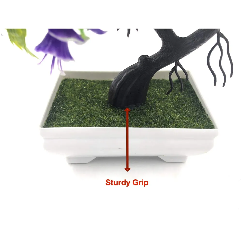 Bonsai Artificial Dwarf Tree ~ Artificial Plants with Pot and Grass Ideal for Home Décor. with Realistic Detailing Size 25 cm x 23 cm (Pot - 11cm x Breath 7cm) (Purple) - 5